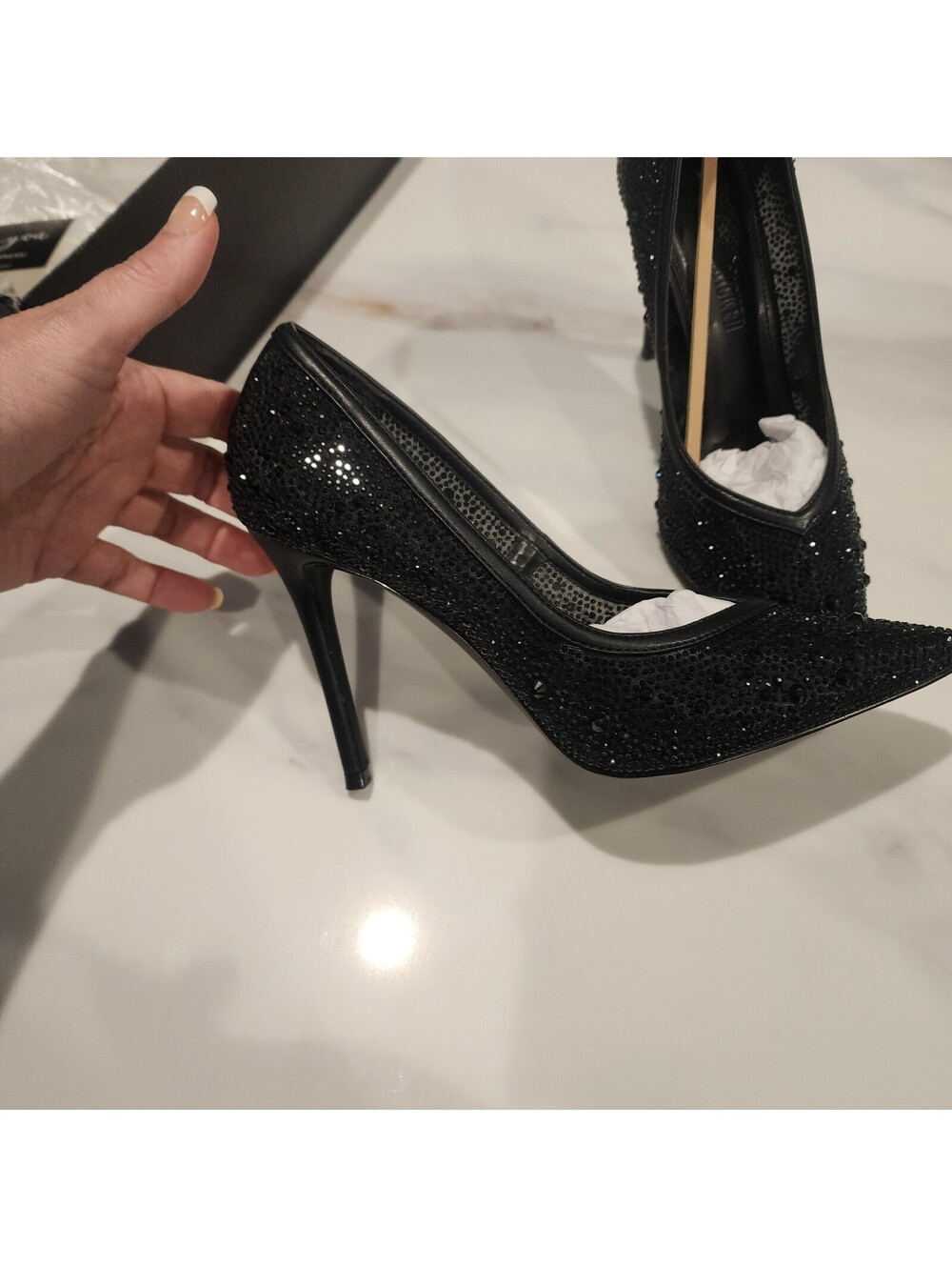 NIB AQUA x Wicked Black Rhinestone Pointed Toe Stiletto Pumps Exclusive Heels